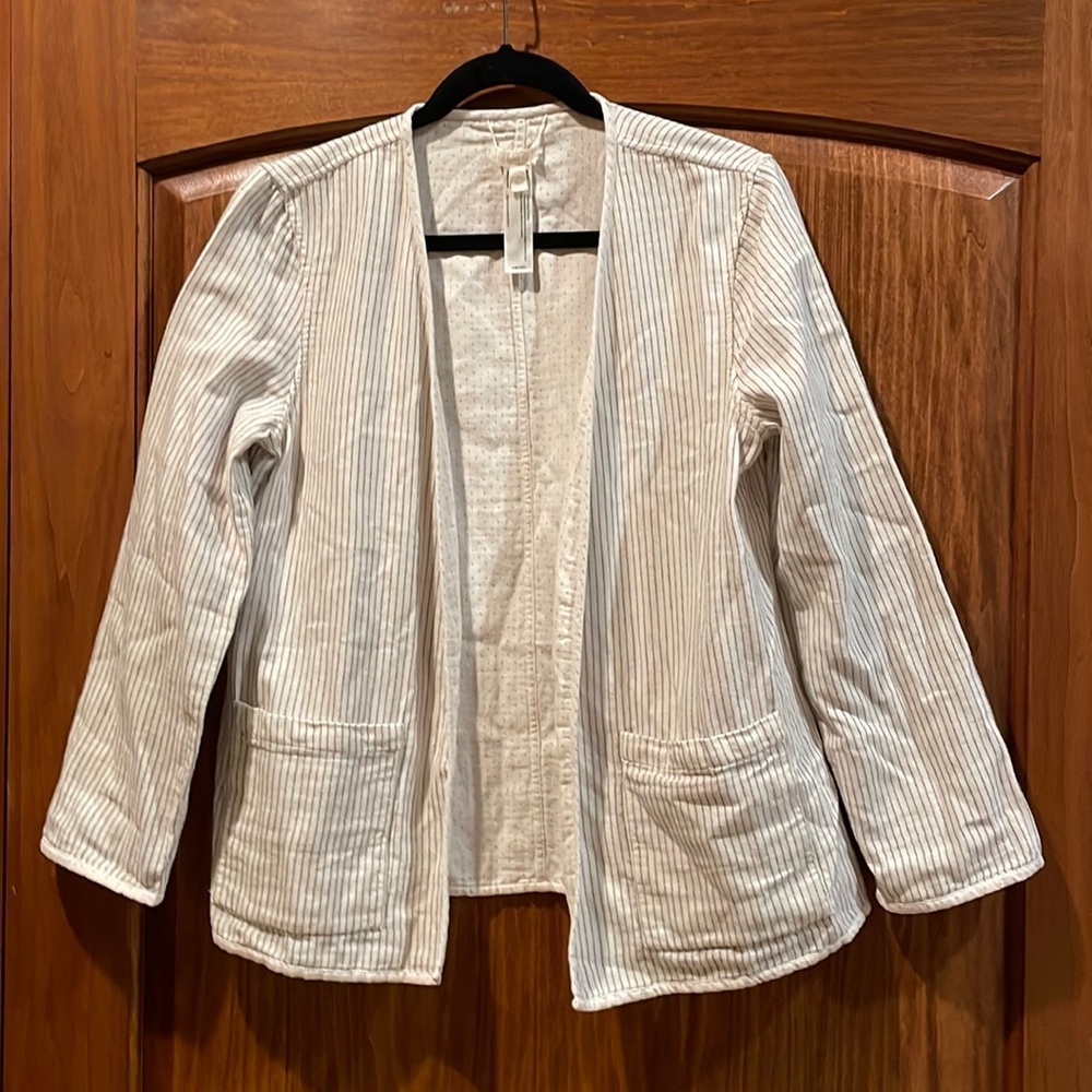 Eileen Fisher Open Front Neck Slubbed Organic Cotton Reversible Jacket Blazer S - Picture 2 of 16